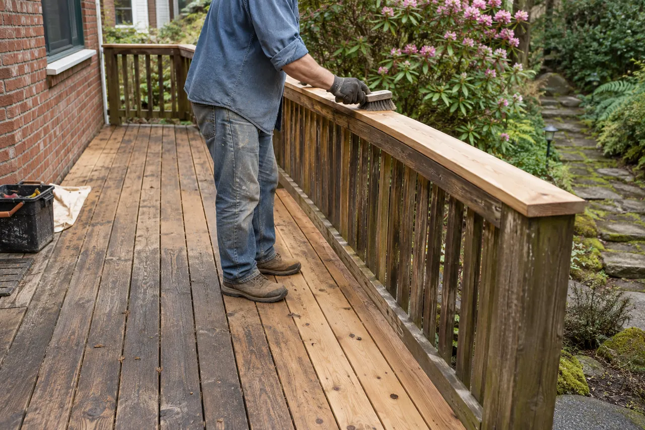 Restoring weathered cedar decking and railing