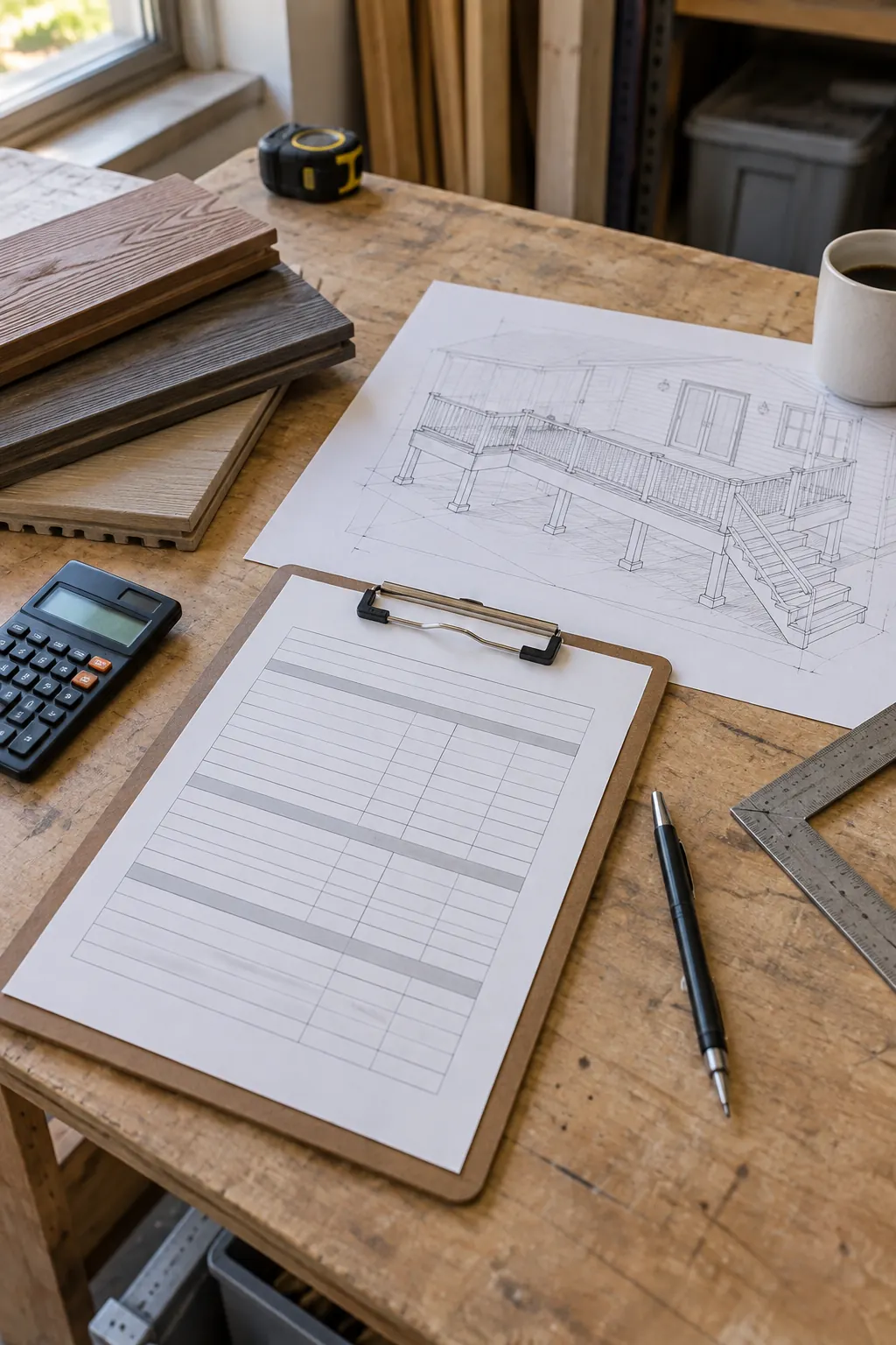 Reviewing deck plans and material selections for an estimate