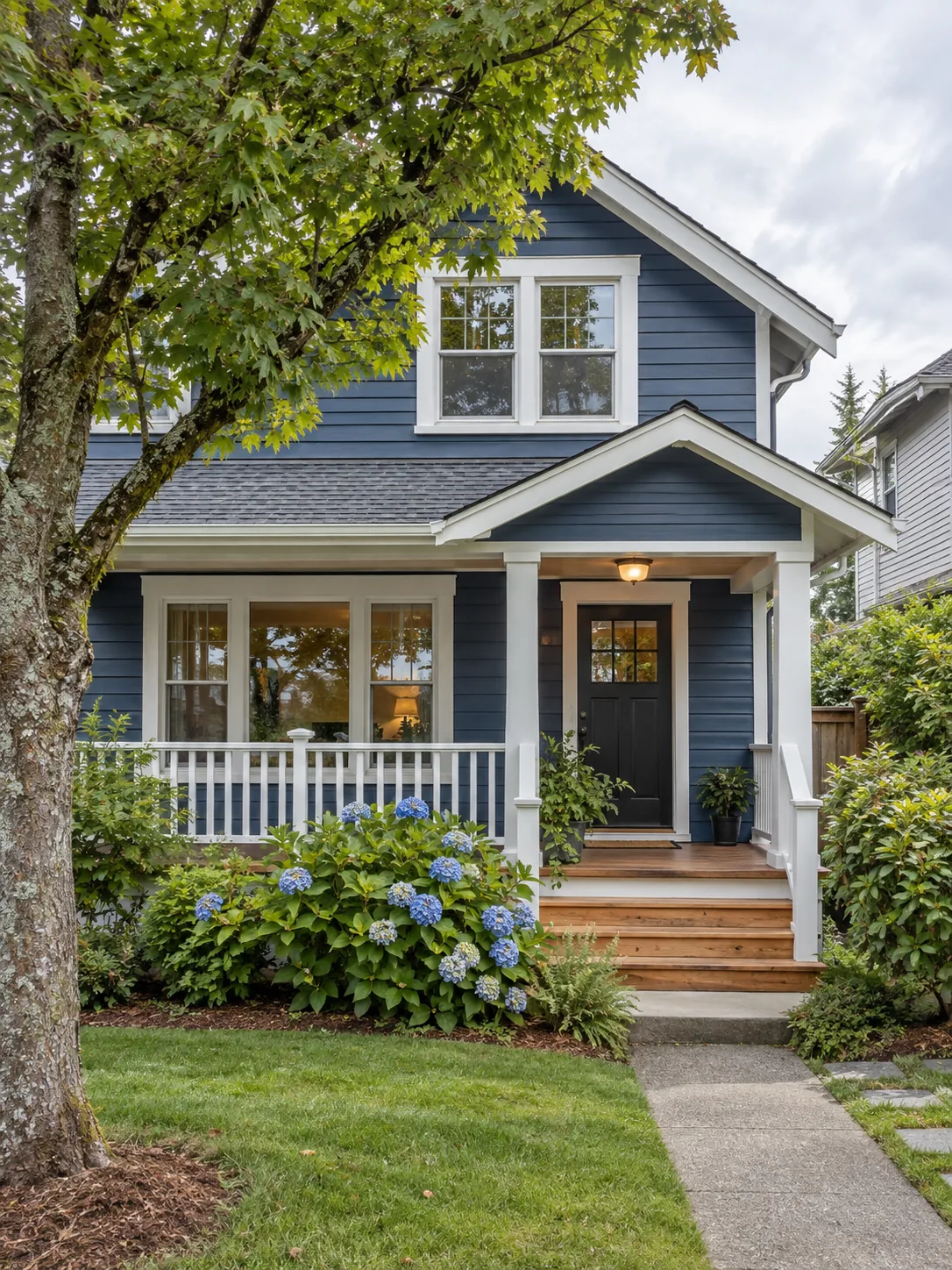 Two-story home with a covered porch deck